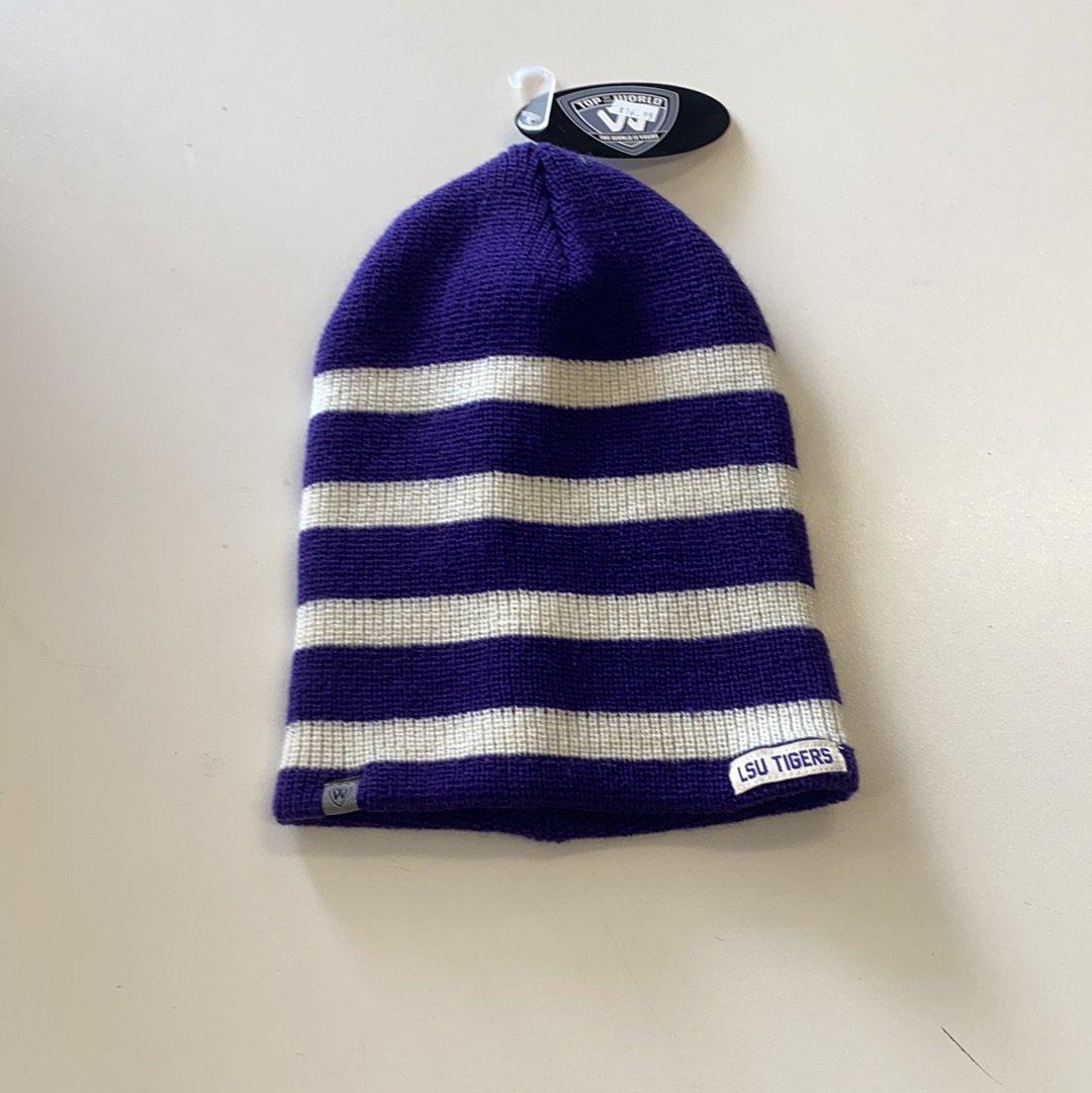 LSU Tiger Striped Beanie - Purple/White