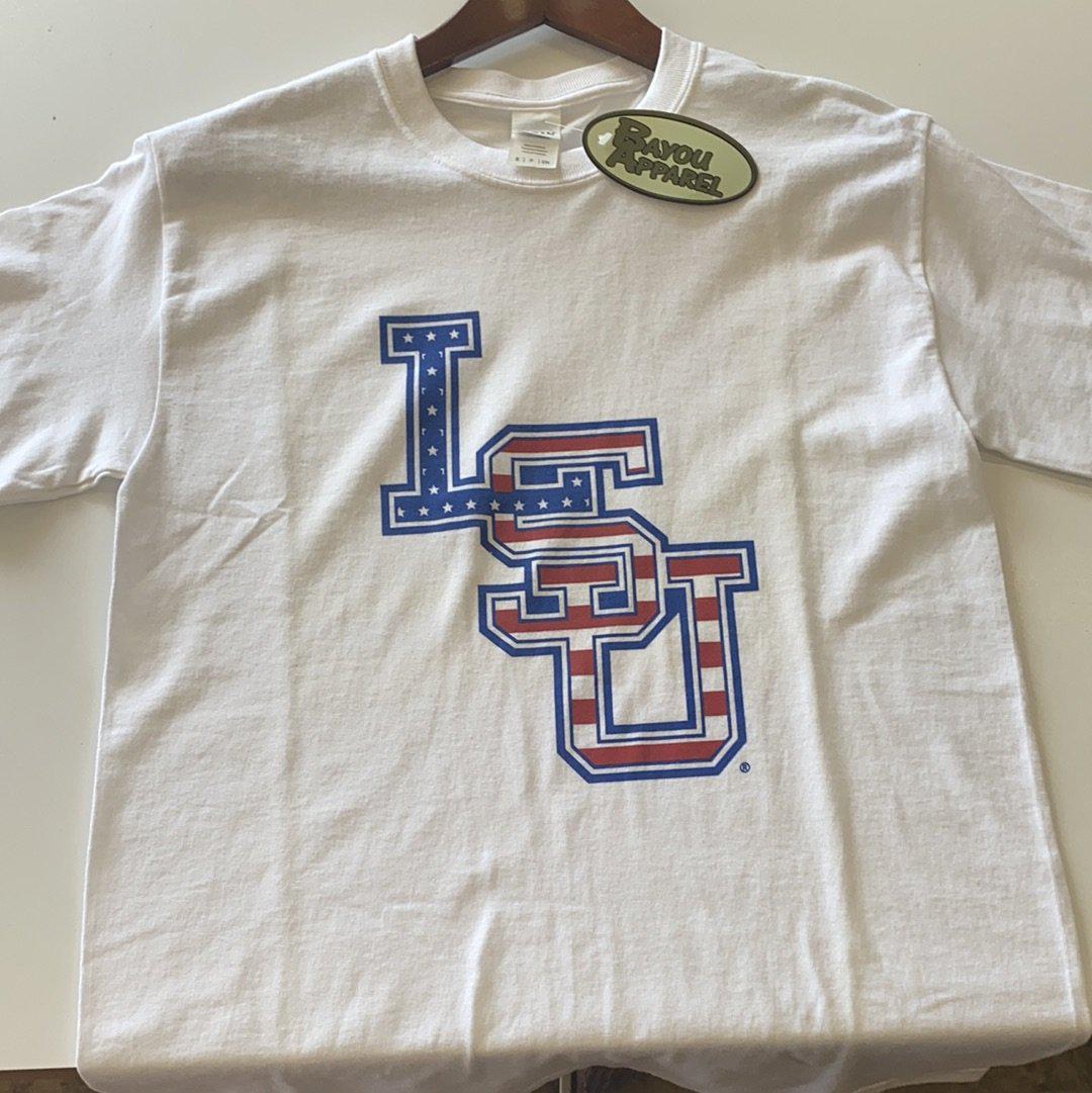 LSU American Flag Shirt - White