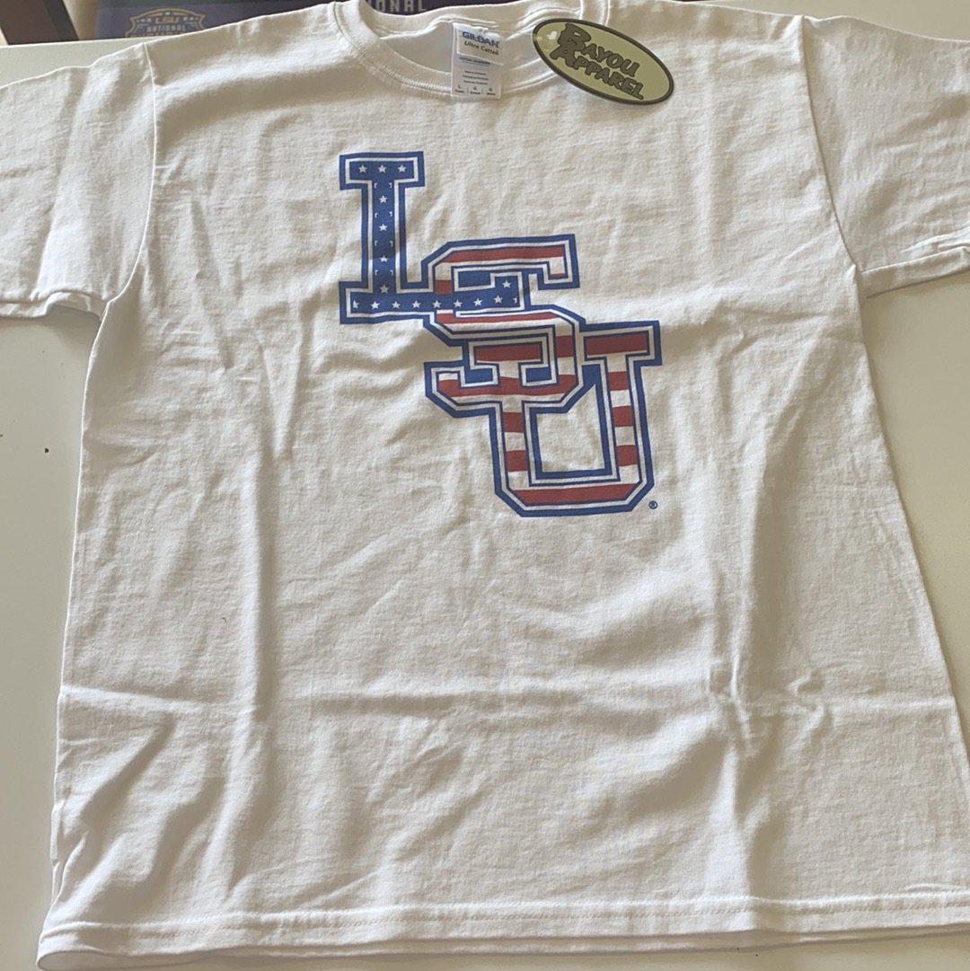 LSU American Flag Youth Shirt - White