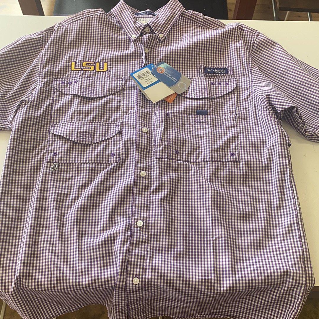 LSU Checkered Fishing Shirt - Purple